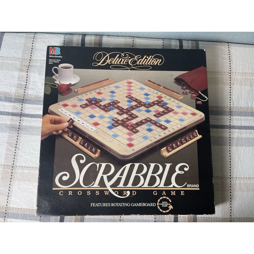 Scrabble Deluxe Edition 1989 MB No. 4034 Red Tiles Rotating Turntable Board Game